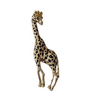 Vintage Large Giraffe Brooch Pin Gold Tone with Jeweled Eyes